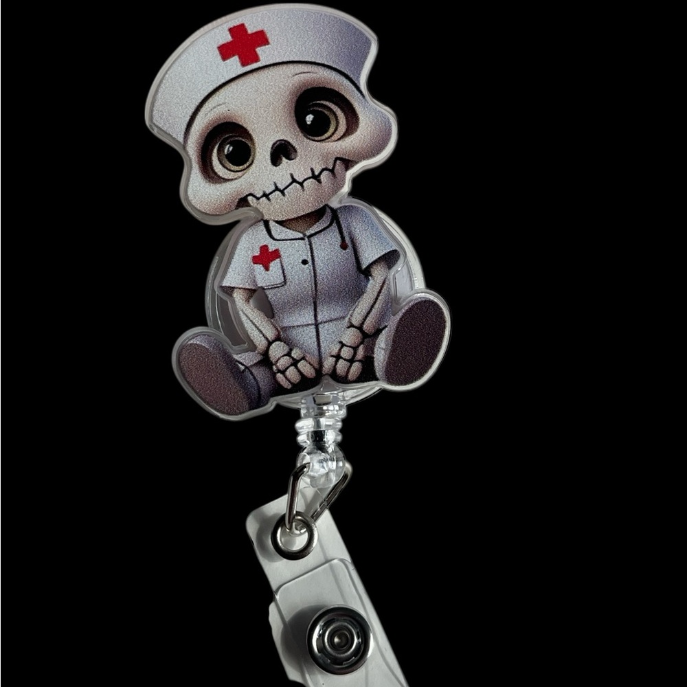 Hand Crafted Nurse Skeleton Badge Reel - Retractable